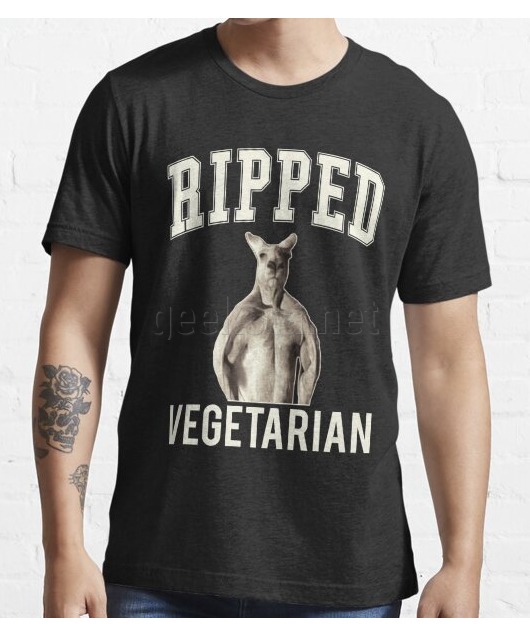 Ripped Vegetarian with Buff Kangaroo Drawing for Gym and Exercise