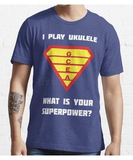 I PLAY UKULELE WHAT IS YOUR SUPERPOWER? Red/Yellow on Blue Musician Design