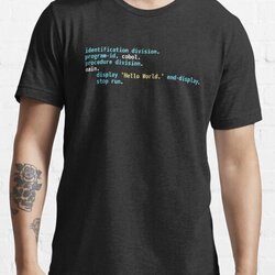 Hello World COBOL Code - Dark Syntax Scheme Coder Design Essential T-Shirt by geeksta